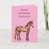 Pink Bow Brown Horse with Braid Birthday Kaart (Voorkant)
