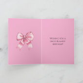 Pink Bow Brown Horse with Braid Birthday Kaart (Binnen)