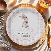 Pink Bow Bunny Vintage Rabbit 1st Birthday