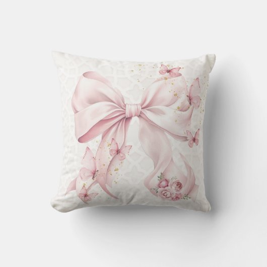 Pink Bow Butterflies Photo Kussen (Voorkant)