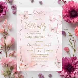 Pink Bow Butterfly Baby shower Uitnodiging