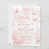 Pink Bow Butterfly Baby shower Uitnodiging (Voorkant)