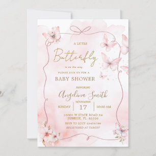 Pink Bow Butterfly Baby shower Uitnodiging