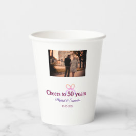 Pink bow cheers to 50 years anniversary wedding  papieren bekers