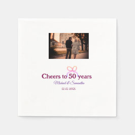 Pink bow cheers to 50 years anniversary wedding  servet