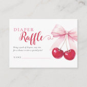 Pink Bow Cherries Diaper Raffle Card Informatiekaartje (Voorkant)