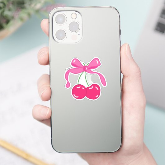 Pink Bow Cherries Sticker (Telefoon)