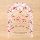 Pink Bow Cherry Baby shower Acryl Uitnodigingen (Voorkant)