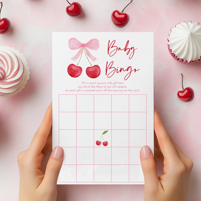 Pink Bow Cherry Baby shower Bingo spel (Creator heeft geüpload)