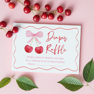 Pink Bow Cherry Baby shower Luier Raffle Informatiekaartje