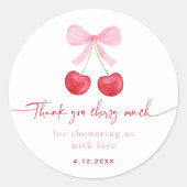 Pink Bow Cherry Baby shower Ronde Sticker (Voorkant)