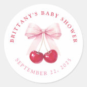 Pink Bow Cherry Baby Shower Round Stickers (Devant)