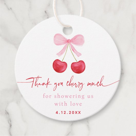 Pink Bow Cherry Coquette Verjaardag Bedankjes Labels (Voorkant)