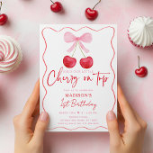 Pink Bow Cherry eerste verjaardag Kaart