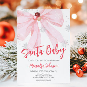 Pink Bow Christmas Baby shower Kaart