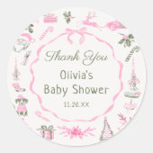 Pink Bow Christmas Baby Shower Sticker (Voorkant)