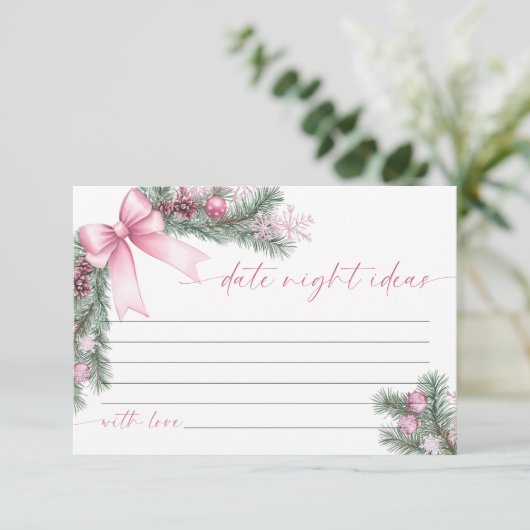 Pink Bow Christmas Date Night Ideas Card RSVP Kaartje (Staand voorkant)
