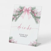 Pink Bow Christmas Drinks Reclamebord Met Voetstuk (Voorkant)