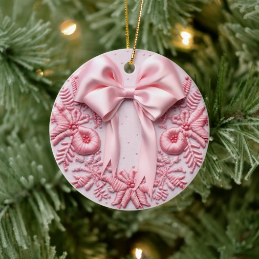 Pink Bow Christmas Keramisch Ornament (Boom)