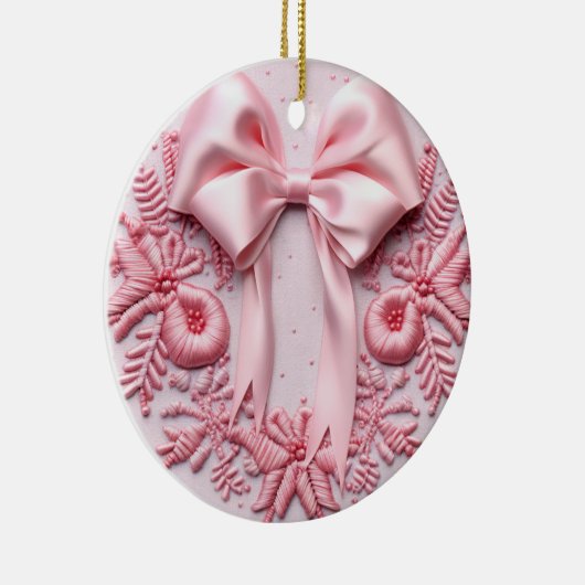 Pink Bow Christmas Keramisch Ornament (Rechts)
