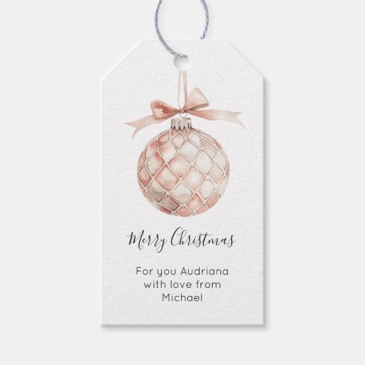 Pink Bow Christmas Ornament Cadeaulabel (Voorkant)