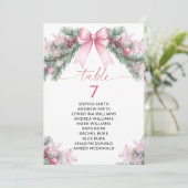 Pink Bow Christmas Table Number Seating Chart Kaart (Staand voorkant)