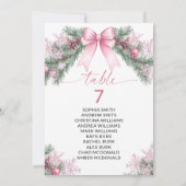 Pink Bow Christmas Table Number Seating Chart Kaart (Achterkant)