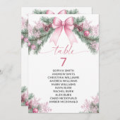 Pink Bow Christmas Table Number Seating Chart Kaart (Voorkant / Achterkant)