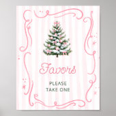 Pink Bow Christmas Tree Baby Shower Favors Poster (Voorkant)