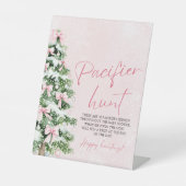 Pink Bow Christmas Tree Baby shower Pacifier Hunt Reclamebord Met Voetstuk (Voorkant)