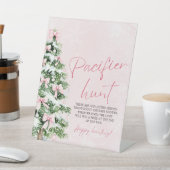 Pink Bow Christmas Tree Baby shower Pacifier Hunt Reclamebord Met Voetstuk (Insitu)