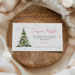 Pink Bow Christmas Tree Diaper Raffle Baby Shower Informatiekaartje