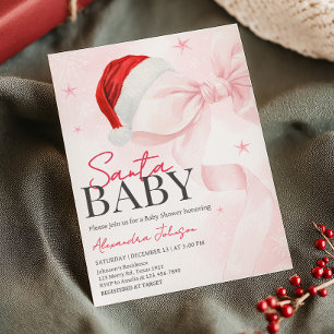 Pink Bow Christmas Winter Baby shower Kaart