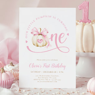 Pink Bow Citrouille 1er anniversaire Invitation