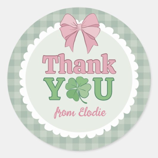 Pink Bow Clover Lucky One Thank You Ronde Sticker (Voorkant)