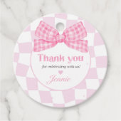 Pink Bow Coquette 1e Verjaardagsfeest Bedankjes Labels (Voorkant)
