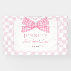 Pink Bow Coquette 1e Verjaardagsfeest Spandoek