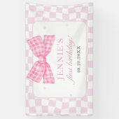 Pink Bow Coquette 1e Verjaardagsfeest Spandoek (Verticaal)