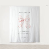 Pink Bow Coquette Baby Shower Backdrop Wandkleed (Voorkant)