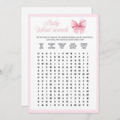 Pink Bow Coquette Baby shower - Bewerkbare naam, 5 Kaart (Voorkant / Achterkant)