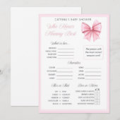 Pink Bow Coquette Baby shower - Bewerkbare naam, 5 Kaart (Voorkant / Achterkant)
