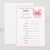 Pink Bow Coquette Baby shower - Bewerkbare naam, 5 Kaart (Voorkant / Achterkant)