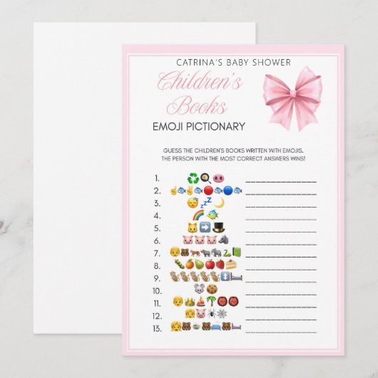 Pink Bow Coquette Baby shower - Bewerkbare naam, 5 Kaart (Voorkant / Achterkant)