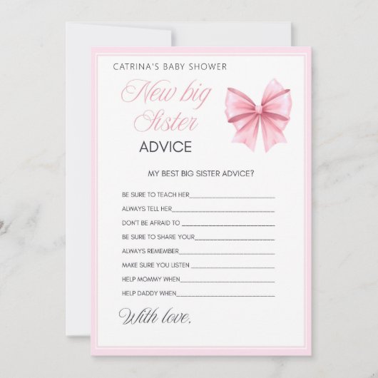 Pink Bow Coquette Baby shower - Bewerkbare naam, 5 Kaart (Voorkant)