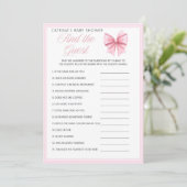 Pink Bow Coquette Baby shower - Bewerkbare naam, 5 Kaart (Staand voorkant)