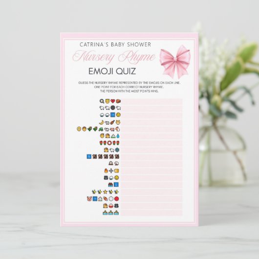 Pink Bow Coquette Baby shower - Bewerkbare naam, 5 Kaart (Staand voorkant)