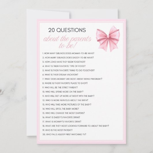 Pink Bow Coquette Baby shower - Bewerkbare naam, 5 Kaart (Voorkant)