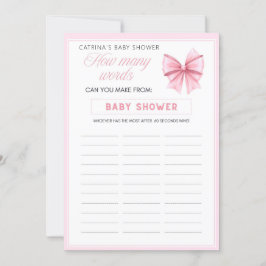 Pink Bow Coquette Baby shower - Bewerkbare naam, 5 Kaart