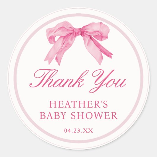 Pink Bow Coquette Baby shower Dank u Ronde Sticker (Voorkant)