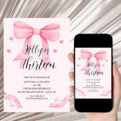 Pink Bow Coquette Bow Birthday Thirteen Invitation
